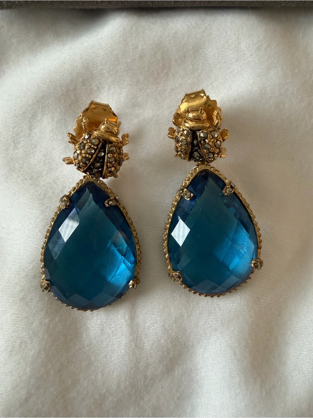 Gold-Tone Teardrop Blue Crystal Drop Earrings